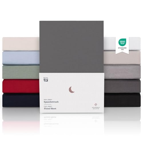 Blumtal® Premium Topper Spannbettlaken 140x200cm Jersey im 2er Set - OEKO-TEX zertifiziertes Spannbettlaken 140x200 Baumwolle 100% - Spannbetttuch Topper bis 10cm Höhe/Bettlaken für Topper - Anthrazit von Blumtal