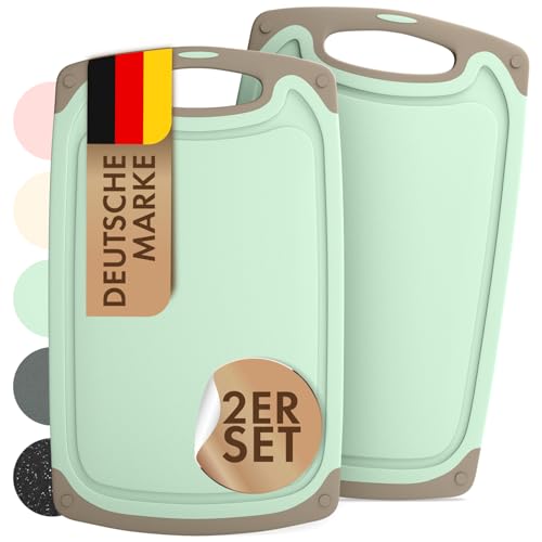 Blumtal Schneidebrett Kunststoff groß 40x24,5 cm 2er Set - Schneidebretter + Saftrillen & Griff - Cutting Board - Schneidbrett BPA frei- Chopping Board - Schneidbretter - Schneidebrett groß Grün von Blumtal