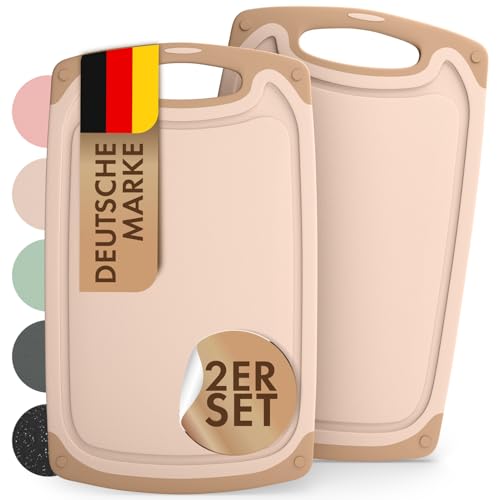 Blumtal Schneidebrett Kunststoff groß 40x24,5 cm 2er Set - Schneidebretter + Saftrillen & Griff - Cutting Board - Schneidbrett BPA frei - Schneidbretter & -Matten - Camping Schneidebrett groß Beige von Blumtal