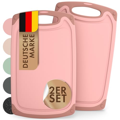 Blumtal Schneidebrett Kunststoff groß 40x24,5 cm 2er Set - Schneidebretter + Saftrillen & Griff - Cutting Board - Schneidbrett BPA frei - Schneidbretter & -Matten - Küchenbrett Rose von Blumtal