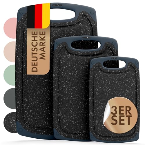 Blumtal Schneidebrett Set mit 3 Größen (S/M/L) - Schneidebrett Kunststoff groß + Saftrillen & Griff - Cutting Board - Schneidbrett BPA frei langlebiges Küchenbrett Schwarz von Blumtal