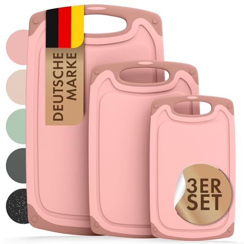 Blumtal Schneidebrett Set mit 3 Größen (S/M/L) - Schneidebrett Kunststoff groß + Saftrillen & Griff - Cutting Board - Schneidbrett BPA frei - Bretter Set Küche - Schneidebretter Set in Tonfarbe von Blumtal