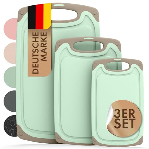 Blumtal Schneidebrett Set mit 3 Größen (S/M/L) - Schneidebrett Kunststoff groß + Saftrillen & Griff - Cutting Board - Schneidbrett BPA frei - Schneidebretter Kunststoff - Schneidebretter Grün von Blumtal