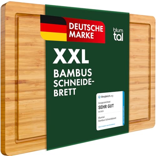 Blumtal Schneidebrett Holz aus 100% Bambus XXL - 2cm dickes Holzbrett antibakteriell - massives Schneidbrett mit Saftrille - Holzschneidebrett 45x30x2cm - Alternative zu Schneidebrett Kunststoff von Blumtal
