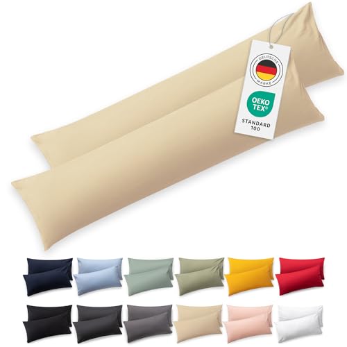 Blumtal Seitenschläferkissen Bezug 40 x 145 (2er Set Kissenbezüge) - Beige - 100% Baumwolle, Oeko-Tex Zertifiziert, Kissenbezug für Seitenschläferkissen, Kissenhülle mit Reißverschluss von Blumtal