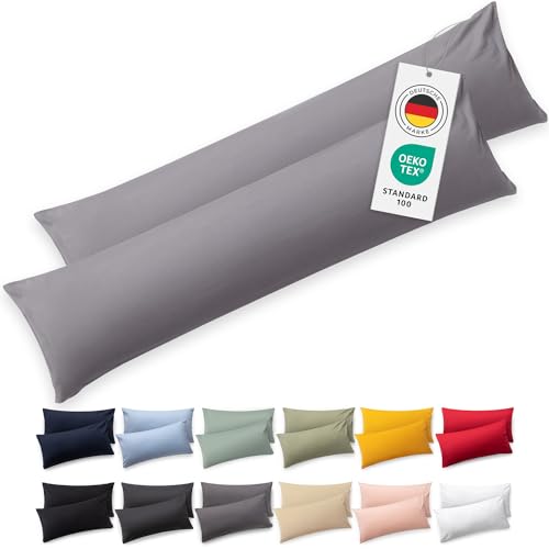 Blumtal Seitenschläferkissen Bezug 40 x 145 (2er Set Kissenbezüge) - Grau - 100% Baumwolle, Oeko-Tex Zertifiziert, Kissenbezug für Seitenschläferkissen, Kissenhülle mit Reißverschluss von Blumtal