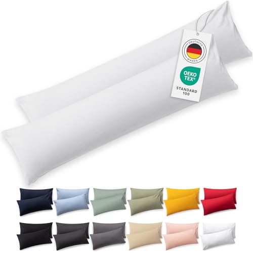 Blumtal Seitenschläferkissen Bezug 40 x 145 (2er Set Kissenbezüge) - Weiß - 100% Baumwolle, Oeko-Tex Zertifiziert, Kissenbezug für Seitenschläferkissen, Kissenhülle mit Reißverschluss von Blumtal
