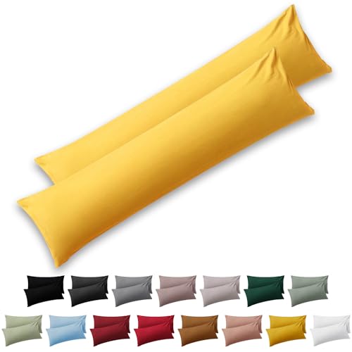 Blumtal Seitenschläferkissen Bezug 45 x 205 mit Reißverschluss - 2er Set Kissenbezüge, Gelb Kopfkissenbezug aus Mikrofaser, waschbare Kissenhülle, Oeko-TEX Zertifiziert, für Seitenschläferkissen von Blumtal