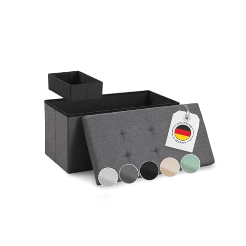 Blumtal Sitzbank mit Stauraum + extra Box - Truhenbank mit Stauraum 76x38x38 cm - Sitztruhe mit Stauraum - Bequemer Hocker mit Stauraum - Aufbewahrungsboxen - Polsterhocker - Sitzbox in Anthrazit von Blumtal