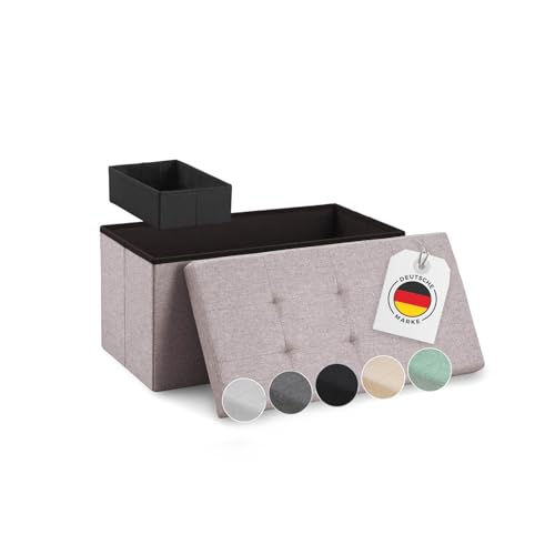 Blumtal Sitzbank mit Stauraum + extra Box - Truhenbank mit Stauraum 76x38x38 cm - Sitztruhe mit Stauraum - Bequemer Hocker mit Stauraum - Aufbewahrungsboxen - Sitzkiste mit Stauraum - Sitzbox Hellgrau von Blumtal