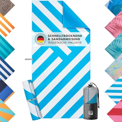 Blumtal Strandtuch XXL cm Mikrofaser - kompaktes und schnelltrocknendes Handtuch - Strandtuch 90x180 - Stranddecke sandfrei+Band - Badetücher - Badehandtuch sandabweisend - Türkis Zigzag von Blumtal
