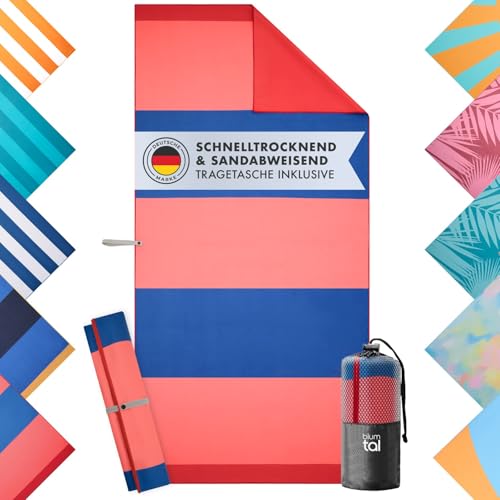 Blumtal Strandtuch XXL aus Mikrofaser - kompaktes und schnelltrocknendes Handtuch/Strandhandtuch 90x180 - Stranddecke sandfrei mit Band - Badetuch groß & weich - Strandtuch Mikrofaser Rosa-Blau von Blumtal