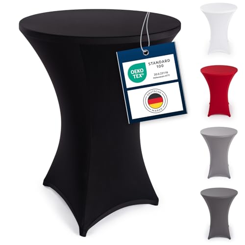 Blumtal Stretch Stehtisch Hussen Bügelfrei - Oeko -TEX zertifizierte Tischhussen für Stehtische Ø 60 – 65 cm - Verstärkung im Fußbereich - waschmaschinengeeignet - Schwarz von Blumtal