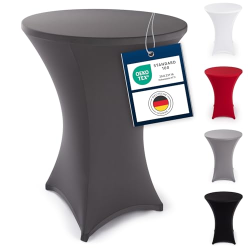 Blumtal Stretch Stehtisch Hussen Bügelfrei - Oeko -TEX zertifizierte Tischhussen für Stehtische Ø 70 – 75 cm - Verstärkung im Fußbereich - waschmaschinengeeignet - Anthrazit von Blumtal