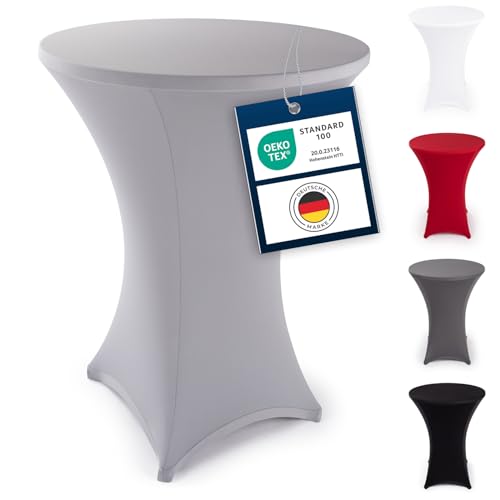 Blumtal Stretch Stehtisch Hussen Bügelfrei - Oeko -TEX zertifizierte Tischhussen für Stehtische Ø 70 – 75 cm - Verstärkung im Fußbereich - waschmaschinengeeignet - Silbergrau von Blumtal