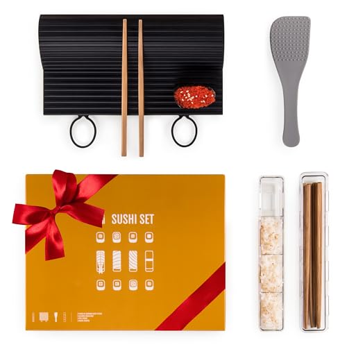 Blumtal Sushi Maker Set Sushi Maker Komplettset mit Rollmatte 4 hochwertige Holzstäbchen Reislöffel Sushi Maki Nigiri Temaki für Anfänger und Profis von Blumtal
