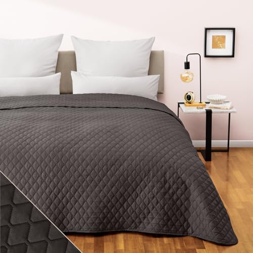 Blumtal Tagesdecke 240x260 cm - OEKO-TEX zertifizierter Bettüberwurf 240x260 cm - als Betthusse 180x200 cm bis Tagesdecke 200x200 cm (Bettgrößen) - Couch Decken Überwurf - Bett Überwurfdecke Anthrazit von Blumtal