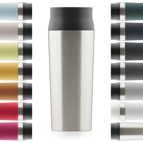 Blumtal Thermobecher 350 ml - Kaffeebecher to go aus Edelstahl - auslaufsicherer Isolierbecher kalt/heiß - Mug mit 360° Trinköffnung - Thermosbecher mit Quick-Press-Verschluss - Coffee Mug - Silber von Blumtal