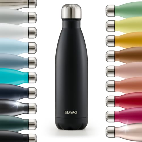 Blumtal Thermosflasche 500 ml Edelstahl - auslaufsichere Isolierflasche - BPA-freie Trinkflasche Edelstahl kalt & warm - doppelwandige Thermoflasche - Trinkflasche 500 ml Schwarz von Blumtal
