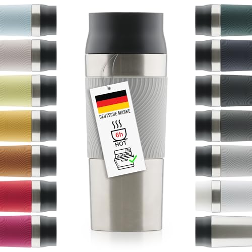 Blumtal Thermobecher 500 ml - Kaffeebecher to go aus Edelstahl - auslaufsicherer Isolierbecher kalt/heiß - Mug mit 360° Trinköffnung - Thermosbecher mit Quick-Press-Verschluss - Coffee Mug - Grau von Blumtal
