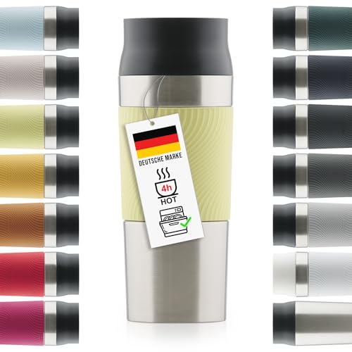 Blumtal Thermobecher 350 ml - Kaffeebecher to go aus Edelstahl - auslaufsicherer Isolierbecher kalt/heiß - Mug mit 360° Trinköffnung - Thermosbecher mit Quick-Press-Verschluss - Thermo Cup - Hellgelb von Blumtal