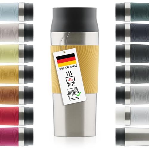 Blumtal Thermobecher 350 ml - Kaffeebecher to go aus Edelstahl - auslaufsicherer Isolierbecher kalt/heiß - Mug mit 360° Trinköffnung - Thermosbecher + Quick-Press-Verschluss - Coffee Mug - Dunkelgelb von Blumtal