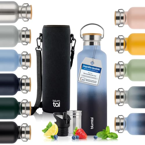 Blumtal Thermosflasche 1L - doppelwandige Trinkflasche Edelstahl 1L - Isolierflasche 1L BPA frei - Edelstahl Trinkflasche 1L/Teeflasche - Trinkflasche Thermo 1L - Thermos 1L - Grey Blue & Dark Ocean von Blumtal