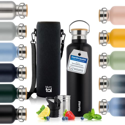 Blumtal Thermosflasche 750ml - doppelwandige Trinkflasche Edelstahl 750ml - Isolierflasche 750ml BPA frei - Edelstahl Trinkflasche 750ml - Teeflasche - Trinkflasche Thermo 750ml - Sportflasche - Black von Blumtal