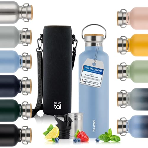 Blumtal Thermosflasche 750ml - doppelwandige Trinkflasche Edelstahl 750ml - Isolierflasche 750ml BPA frei - Edelstahl Trinkflasche 750ml - Teeflasche - Trinkflasche Thermo - Sportflasche - Grey Blue von Blumtal