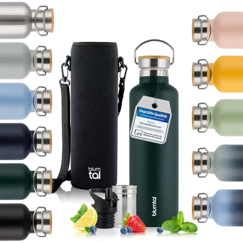 Blumtal Thermosflasche 750ml - doppelwandige Trinkflasche Edelstahl 750ml - Isolierflasche 750ml BPA frei - Edelstahl Trinkflasche - Teeflasche - Trinkflasche Thermo 750ml - Sportflasche - Dark Green von Blumtal