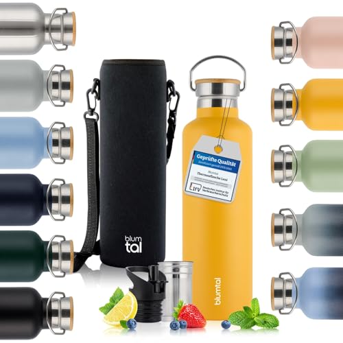 Blumtal Thermosflasche 750ml - doppelwandige Trinkflasche Edelstahl 750ml - Isolierflasche 750ml BPA frei - Edelstahl Trinkflasche - Teeflasche - Trinkflasche Thermo - Sportflasche - Hipster Yellow von Blumtal