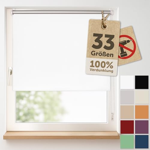 Blumtal Verdunkelungsrollo ohne Bohren 45x130cm - Thermorollo/Verdunklungsrollo 100% Verdunkelung - Thermorollo ohne Bohren - 4-lagiges Rollo UV-beständig - Rollos & Jalousien Weiß von Blumtal