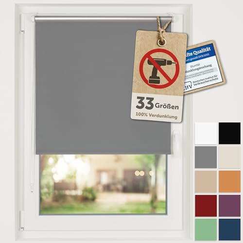 Blumtal Verdunkelungsrollo ohne Bohren 75x130cm - Thermorollo/Verdunklungsrollo 100% Verdunkelung - Verdunkelungsrollo ohne Bohren - 4-lagiges Rollo UV-beständig - Klemmrollos Grau Blumtal Verdunkelungsrollo ohne Bohren 75x130cm - Thermorollo/Verdunklungsrollo 100% Verdunkelung - Verdunkelungsrollo ohne Bohren - 4-lagiges Rollo UV-beständig - Klemmrollos Grau von Blumtal