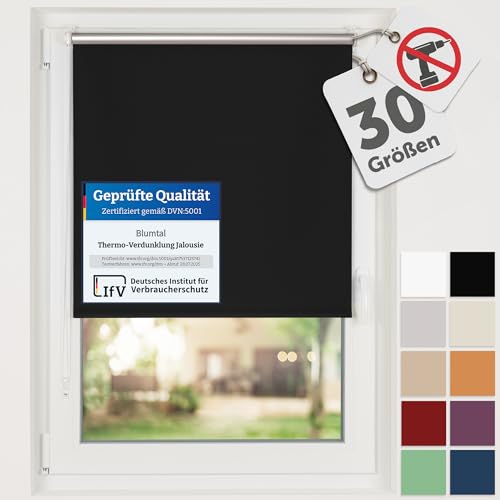 Blumtal Verdunkelungsrollo ohne Bohren 80x130cm - Thermorollo/Verdunklungsrollo 100% Verdunkelung - Klemmrollos für Fenster ohne Bohren - 4-lagiges Rollo UV-beständig - Blackout Blinds Schwarz Blumtal Verdunkelungsrollo ohne Bohren 80x130cm - Thermorollo/Verdunklungsrollo 100% Verdunkelung - Klemmrollos für Fenster ohne Bohren - 4-lagiges Rollo UV-beständig - Blackout Blinds Schwarz von Blumtal