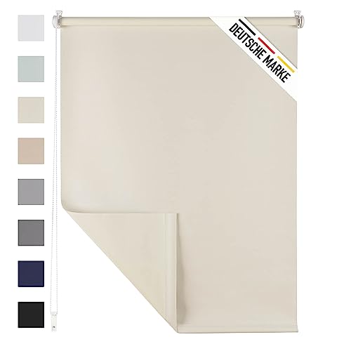 Blumtal Verdunklungsrollo 100 x 130-155 cm - Klemmfix Rollo ohne Bohren - Thermorollo Klemmfix - Fensterrollo Innen für Fenster und Türen - Klemmrollo - Fensterrollo - Sichtschutz Rollo in Elfenbein von Blumtal