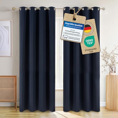 Blumtal Verdunklungsvorhänge 2er Set - Thermovorhang Hitzeschutz - Vorhang Blickdicht mit Ösen - Gardinenschals mit Schlaufen - Lärmschutzvorhang - Gardinen 145x140cm - Ösenvorhang - Vorhang Blau von Blumtal