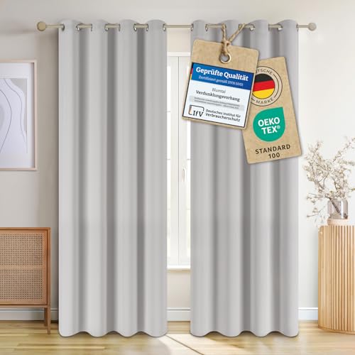 Blumtal Verdunklungsvorhänge 2er Set - Thermovorhang Hitzeschutz - Vorhang Blickdicht mit Ösen - Gardinenschals mit Schlaufen - Vorhänge mit Ösen - Gardinen 265x140 cm-Curtain - Moonlight Grey - Grau von Blumtal
