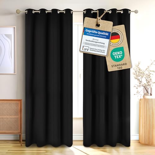 Blumtal Verdunklungsvorhänge 2er Set - Thermovorhang Hitzeschutz - Vorhang Blickdicht mit Ösen - Gardinenschals mit Schlaufen - Gardinen 295x140 cm - Vorhangschals 2er Set - Gardinen Schwarz Blumtal Verdunklungsvorhänge 2er Set - Thermovorhang Hitzeschutz - Vorhang Blickdicht mit Ösen - Gardinenschals mit Schlaufen - Gardinen 295x140 cm - Vorhangschals 2er Set - Gardinen Schwarz von Blumtal