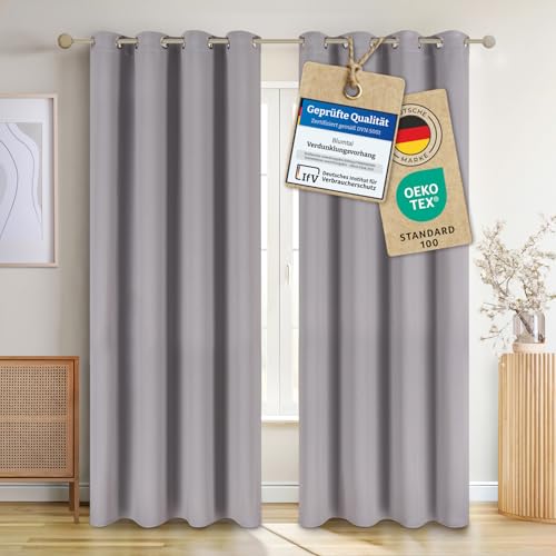 Blumtal Verdunklungsvorhänge 2er Set - Thermovorhang Hitzeschutz - Vorhang Blickdicht mit Ösen - Gardinenschals mit Schlaufen - Thermovorhang-Gardinen 225x140cm - Verdunklungsvorhänge mit Ösen - Grau von Blumtal