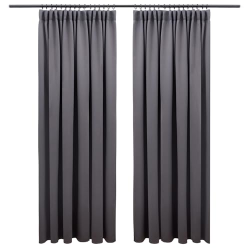 Blumtal Verdunklungsvorhänge Kräuselband 138x117 cm im 2er Set - Oeko-TEX zertifizierte Vorhänge Blickdicht - Verdunklungsvorhang - waschbare Vorhänge mit Kräuselband für Schiene in Anthrazit von Blumtal