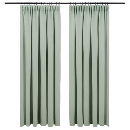 Blumtal Verdunklungsvorhänge Kräuselband 138x117 cm im 2er Set - Oeko-TEX zertifizierte Vorhänge Blickdicht - Verdunklungsvorhang - waschbare Vorhänge mit Kräuselband für Schiene in Grün von Blumtal
