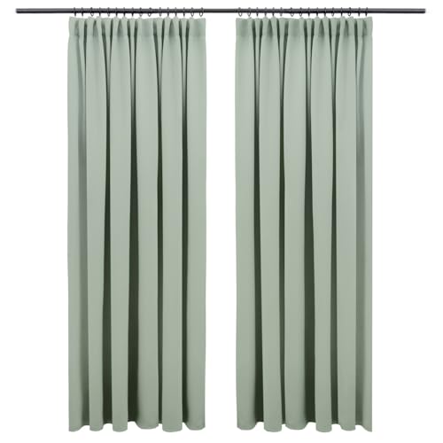 Blumtal Verdunklungsvorhänge Kräuselband 140x295 cm im 2er Set - Oeko-TEX zertifizierte Vorhänge Blickdicht - Thermovorhang Hitzeschutz - Blackout Vorhang- Thermovorhang Kräuselband waschbar in Grün von Blumtal