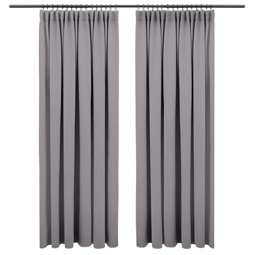 Blumtal Verdunklungsvorhänge Kräuselband 215x132 cm im 2er Set - Oeko-TEX zertifizierte Vorhänge Blickdicht - Verdunklungsvorhang - waschbare Vorhänge mit Kräuselband für Schiene in Dunkelgrau von Blumtal