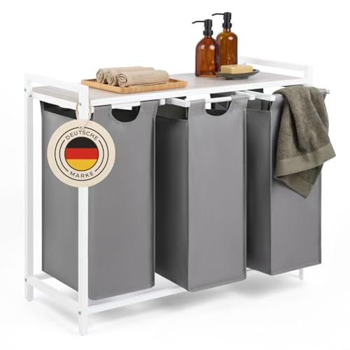 Blumtal Wäschesammler 3 Fächer Grau - Wäschekorb mit Ablage in Beton-Optik - Wäscheschrank mit Metall-Rahmen in Weiß - Wäschekorb mit Beinen - Wäschetrenner 3 Fächer - Laundry Hamper Blumtal Wäschesammler 3 Fächer Grau - Wäschekorb mit Ablage in Beton-Optik - Wäscheschrank mit Metall-Rahmen in Weiß - Wäschekorb mit Beinen - Wäschetrenner 3 Fächer - Laundry Hamper von Blumtal
