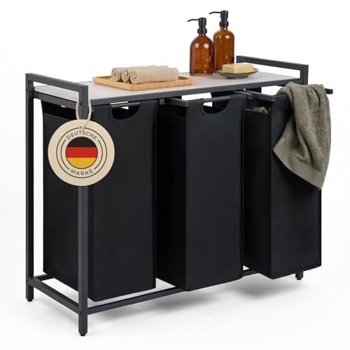 Blumtal Wäschesammler 3 Fächer Schwarz - Wäschekorb mit Ablage in Beton-Optik - Wäscheschrank mit Metall-Rahmen in Schwarz - Wäschekorb mit Beinen - Wäschesortierer 3 Fächer/Schmutzwäschebehälter Blumtal Wäschesammler 3 Fächer Schwarz - Wäschekorb mit Ablage in Beton-Optik - Wäscheschrank mit Metall-Rahmen in Schwarz - Wäschekorb mit Beinen - Wäschesortierer 3 Fächer/Schmutzwäschebehälter von Blumtal
