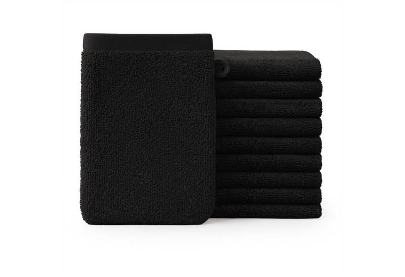Blumtal Waschhandschuh 10er Set aus Frottee 15x20 cm - weich und saugstark, (Set), mit modischer Bordüre und praktischer Aufhängeschlaufe, 100% Baumwolle von Blumtal