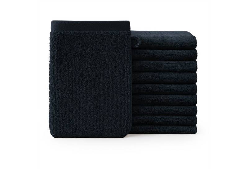 Blumtal Waschhandschuh 10er Set aus Frottee 15x20 cm - weich und saugstark, (Set), mit modischer Bordüre und praktischer Aufhängeschlaufe, 100% Baumwolle von Blumtal