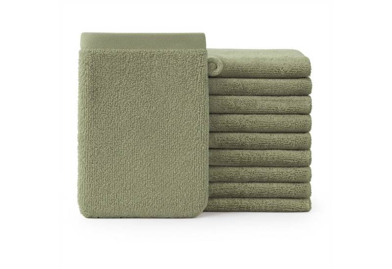 Blumtal Waschhandschuh 10er Set aus Frottee 15x20 cm - weich und saugstark, (Set), mit modischer Bordüre und praktischer Aufhängeschlaufe, 100% Baumwolle von Blumtal