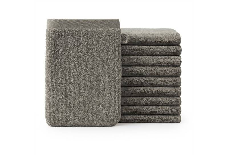 Blumtal Waschhandschuh 10er Set aus Frottee 15x20 cm - weich und saugstark, (Set), mit modischer Bordüre und praktischer Aufhängeschlaufe, 100% Baumwolle von Blumtal
