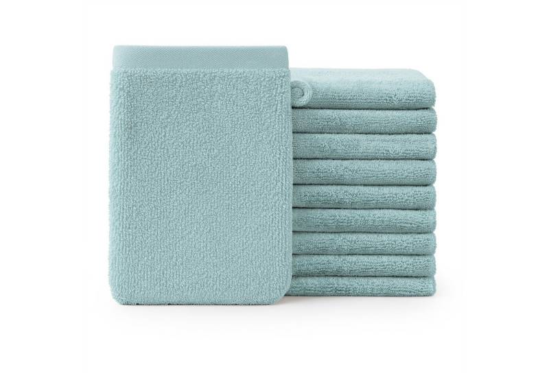 Blumtal Waschhandschuh 10er Set aus Frottee 15x20 cm - weich und saugstark, (Set), mit modischer Bordüre und praktischer Aufhängeschlaufe, 100% Baumwolle von Blumtal